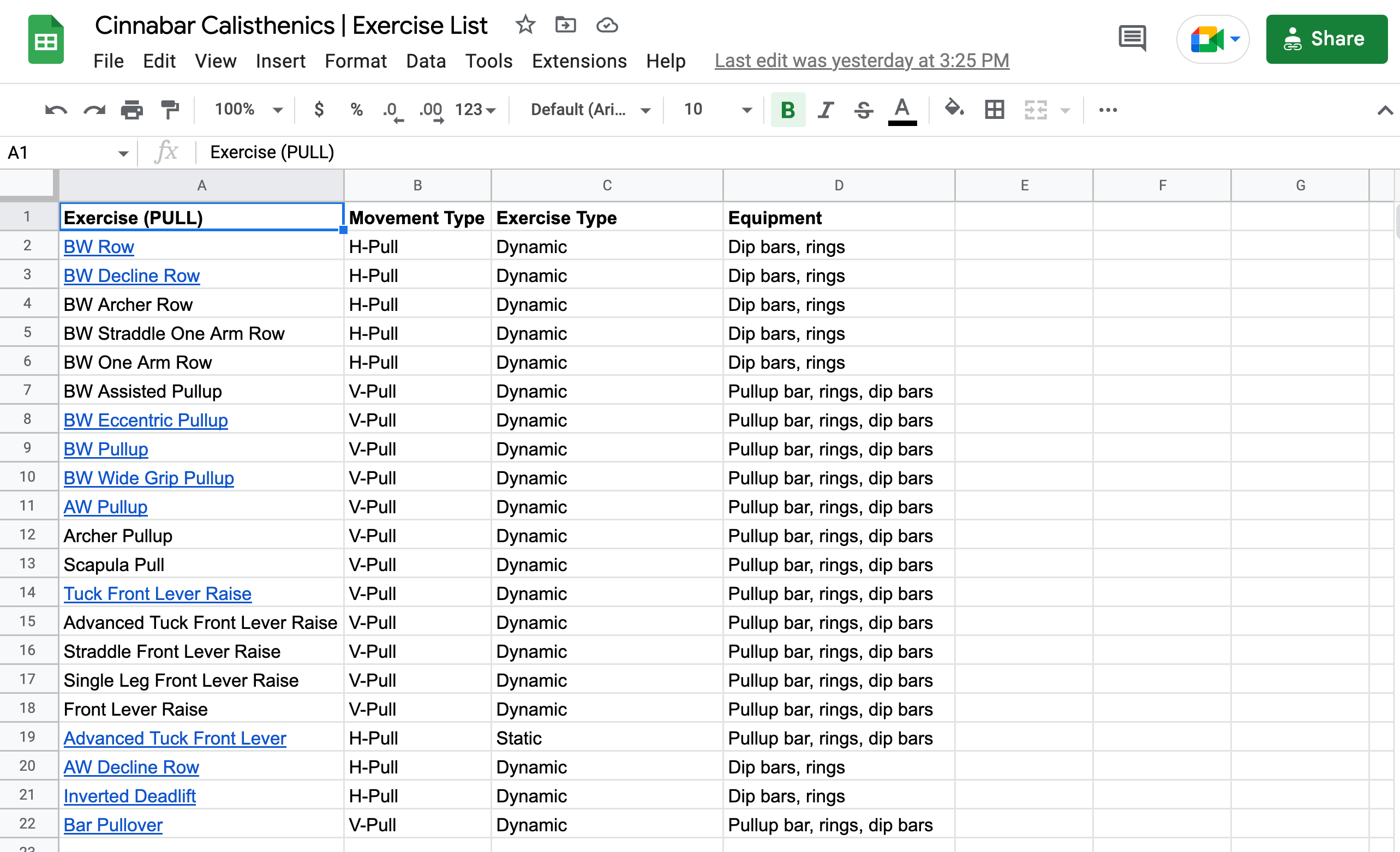 Calisthenics Master List